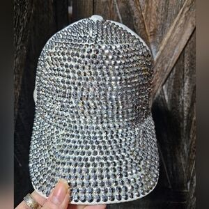 NWT White And Silver Rhinestone Trucker Baseball Cap
